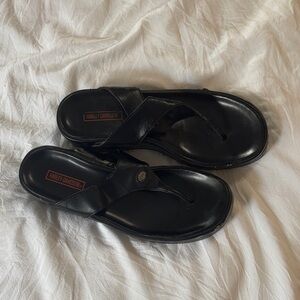 Harley-Davidson Black Leather Women’s Toe-Post Sandals